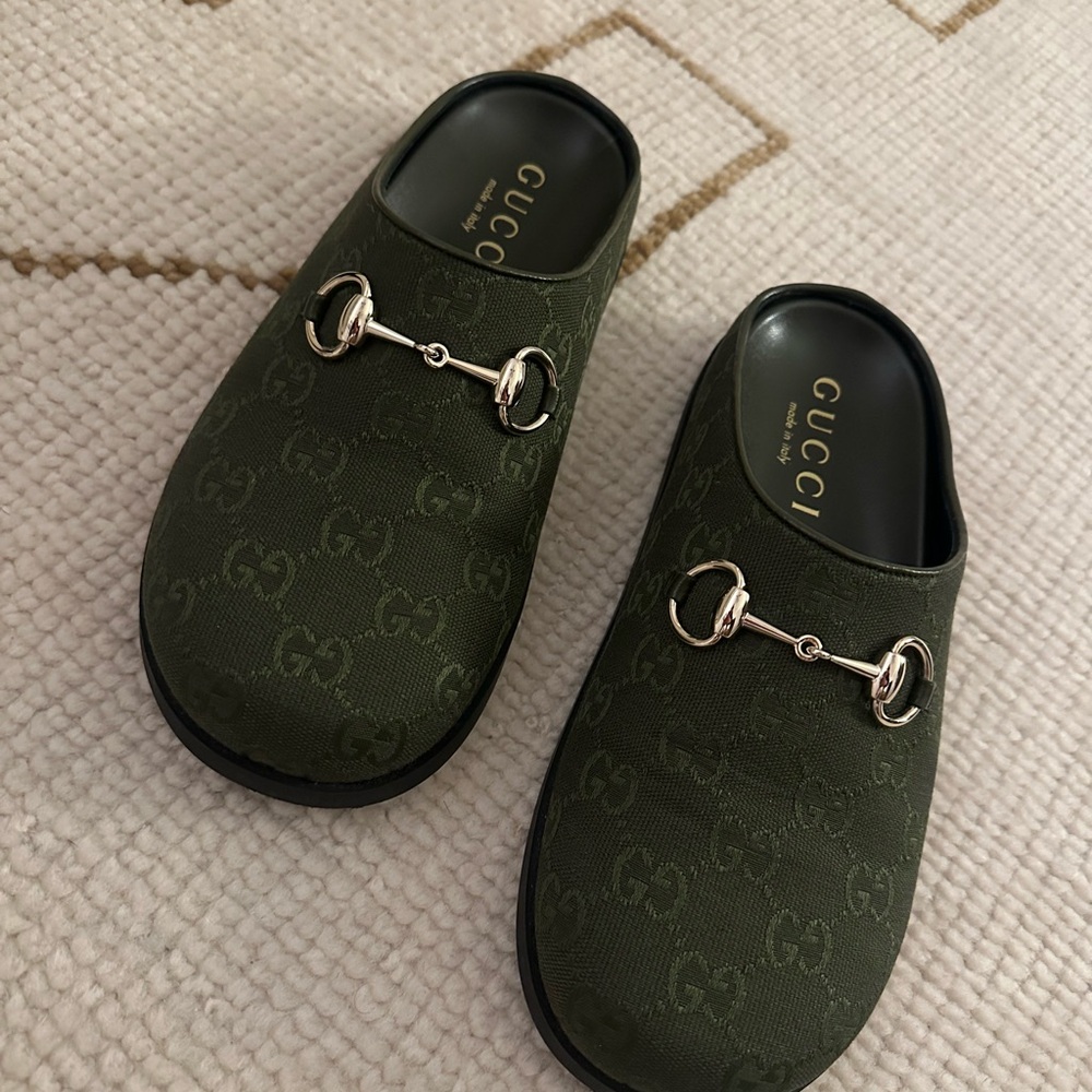 Gucci Olive Green Horsebit Loafers